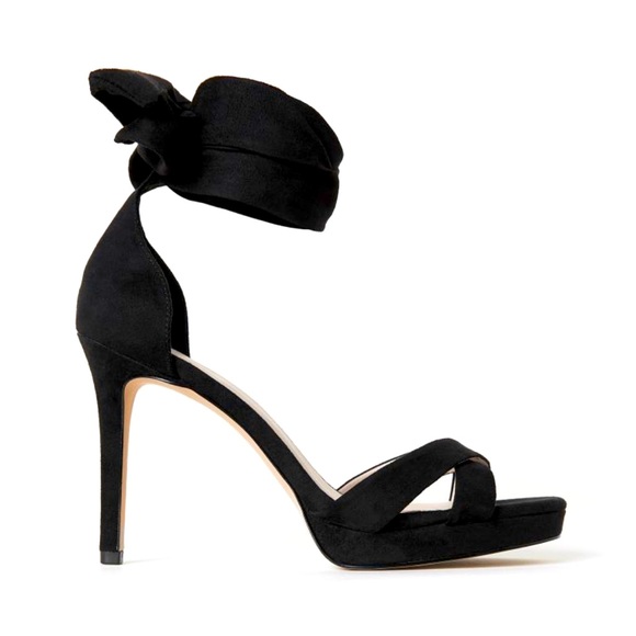 H&M Ankle-Tie Black Suede Heel Sandals - Picture 1 of 5